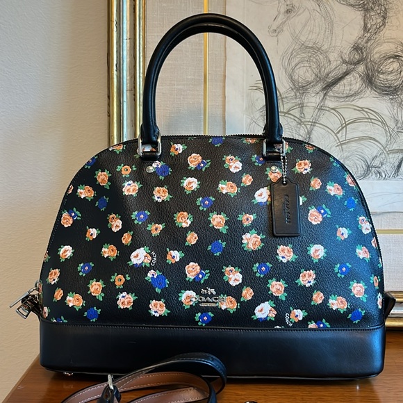 Coach Black Floral Crossbody Satchel - Picture 1 of 11